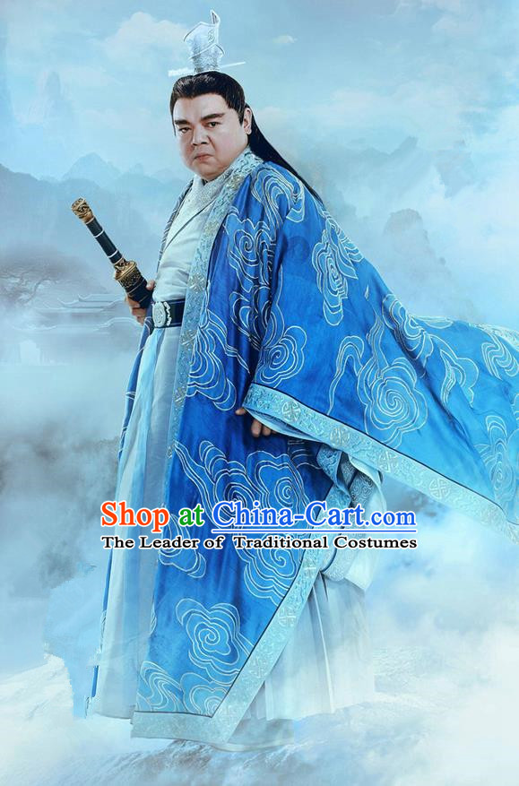 Traditional Ancient Chinese Elegant Swordsman Costume, Chinese Jiang hu Taoist Priest Villagemaster Dress, Cosplay Chinese Television Drama Jade Dynasty Qing Yun Faction Elders of the Owners Hanfu Embroidery Clothing for Men