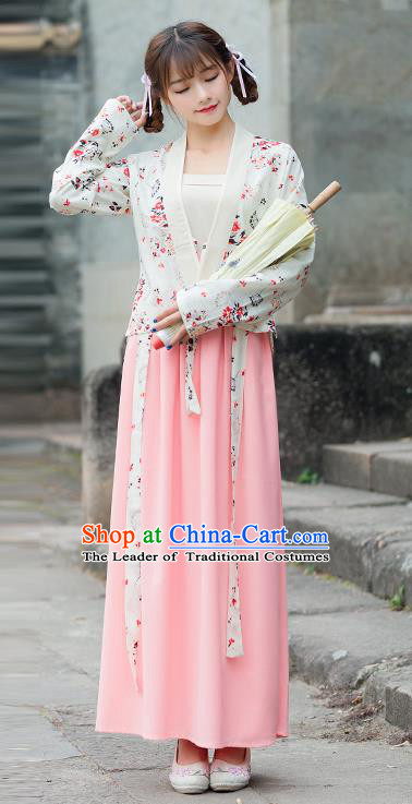 Traditional Ancient Chinese Costume, Elegant Hanfu Clothing Embroidered Slant Opening Sun-top Blouse and Dress, China Tang Dynasty Princess Elegant Blouse and Skirt Complete Set for Women
