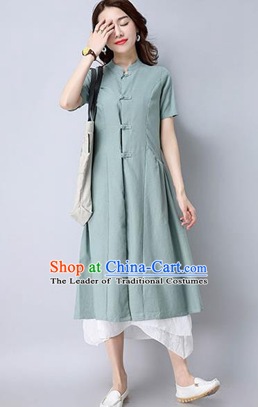 Traditional Ancient Chinese National Costume, Elegant Hanfu Stand Collar Green Coat Robes, China Tang Suit Plated Buttons Cape, Upper Outer Garment Dust Coat Clothing for Women