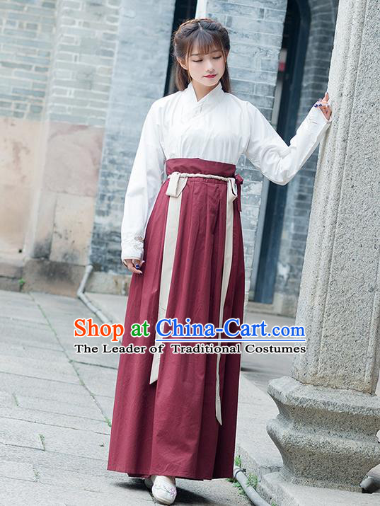 Traditional Ancient Chinese Costume, Elegant Hanfu Clothing Embroidered Slant Opening Blouse and Dress, China Han Dynasty Princess Elegant Blouse and Skirt Complete Set for Women