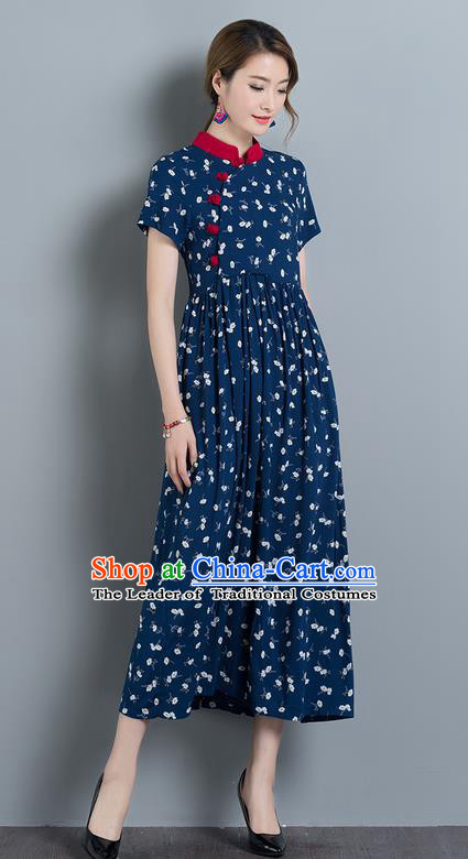 Traditional Ancient Chinese National Costume, Elegant Hanfu Stand Collar Blue Dress, China Tang Suit Chirpaur Upper Outer Garment Elegant Dress Clothing for Women