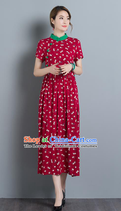Traditional Ancient Chinese National Costume, Elegant Hanfu Stand Collar Red Dress, China Tang Suit Chirpaur Upper Outer Garment Elegant Dress Clothing for Women