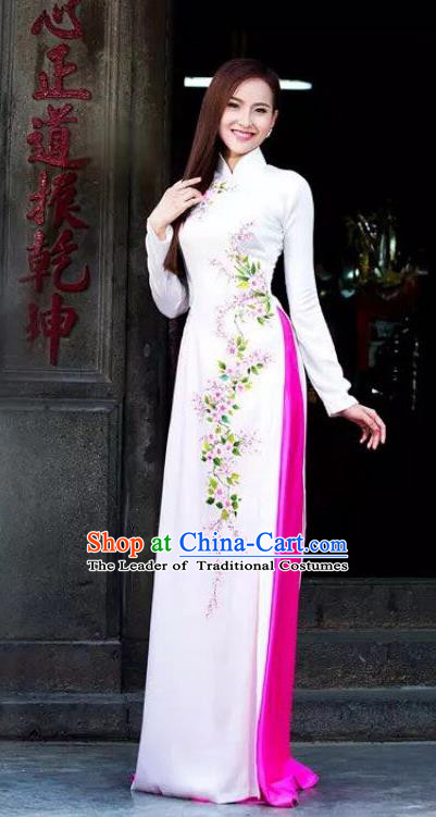 Top Grade Asian Vietnamese Traditional Dress, Vietnam Bride Ao Dai Dress, Princess Wedding Printing White Cheongsam Clothing for Women
