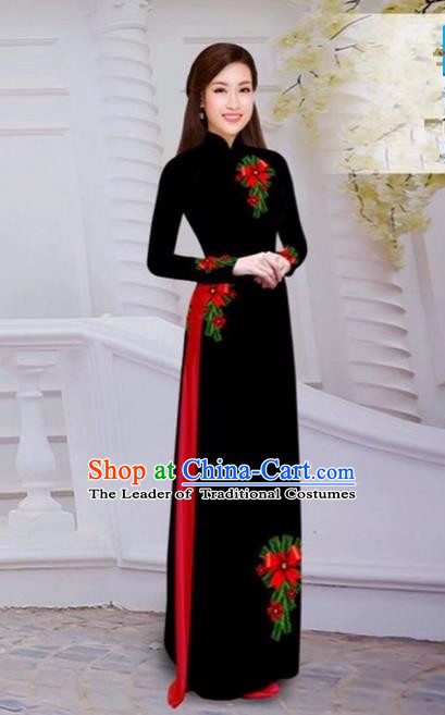 Top Grade Asian Vietnamese Traditional Dress, Vietnam Bride Ao Dai Hand  Printing Flowers Dress, Vietnam Princess