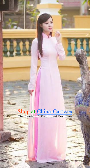 Top Grade Asian Vietnamese Traditional Dress, Vietnam Ao Dai Dress, Vietnam Princess Pink Full Dress and Pants Cheongsam Clothing for Women