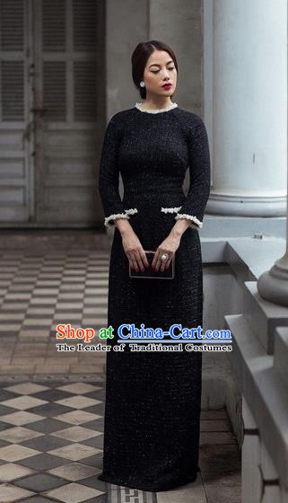 Traditional Top Grade Asian Vietnamese Dress, Vietnam National Female Ao Dai Dress Women Black Suit Cheongsam Clothing