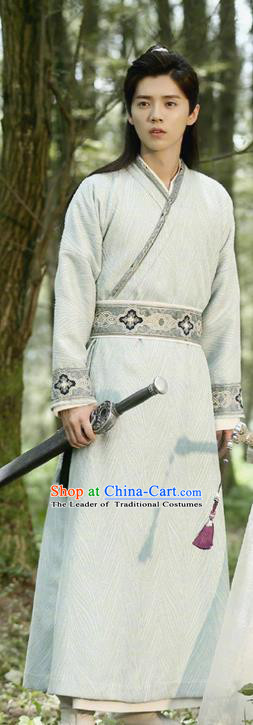 Chinese Ancient Tang Dynasty Kawaler Costume and Headwear, Fighter of the Destiny Traditional Chinese Ancient Swordsman Clothing Complete Set for Men