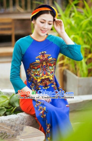 Traditional Top Grade Asian Vietnamese Costumes, Vietnam National Female Handmade Ao Dai Dress Cheongsam Printing Clothing for Women