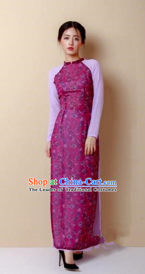 Traditional Top Grade Asian Vietnamese Costumes Dance Dress, Vietnam National Women Ao Dai Dress Rose Cheongsam Clothing