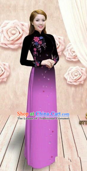 Traditional Top Grade Asian Vietnamese Costumes Dance Dress, Vietnam National Female Handmade Rose Ao Dai Dress Cheongsam Clothing for Women