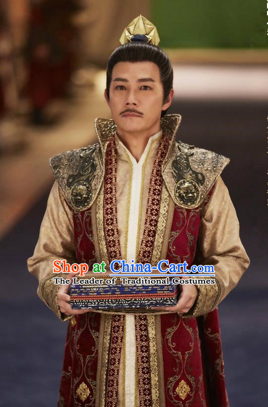 Traditional Chinese Ancient Tang Dynasty Minister Costumes and Headpiece Complete Set, Fighter of the Destiny Ancient Chancellor Clothing for Men