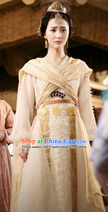 Traditional Chinese Ancient Tang Dynasty Princess Costumes and Handmade Headpiece Complete Set, China The Glory of Tang Dynasty Ancient Peri Princess Dress Clothing for Women