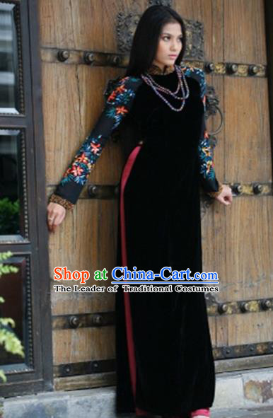 Black with gold beaded tradtional ao dai