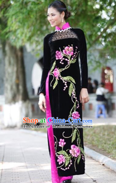 Traditional Top Grade Asian Vietnamese Costumes Handmade Embroidery Full Dress, Vietnam National Ao Dai Dress Qipao for Women