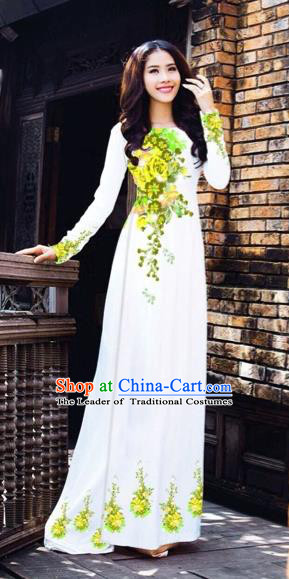 Traditional Top Grade Asian Vietnamese Costumes Dance Dress, Vietnam National Women Ao Dai Dress Printing Flowers Cheongsam Clothing