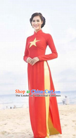 Traditional Top Grade Asian Vietnamese Costumes Classical Full Dress, Vietnam National Ao Dai Dress Red Qipao for Women