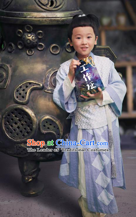 Chinese Ancient Tang Dynasty Livehand Costume and Headwear, Fighter of the Destiny Chinese Ancient Children Scholar Clothing for Kids