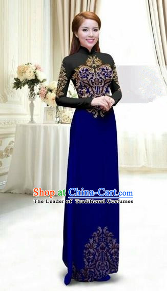 Dark green velvet Traditional Vietnamese Wedding Ao Dai with