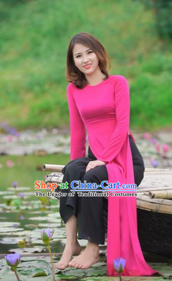 Traditional Top Grade Asian Vietnamese Costumes Classical Full Dress, Vietnam National Ao Dai Dress Catwalks Debutante Pink Qipao for Women