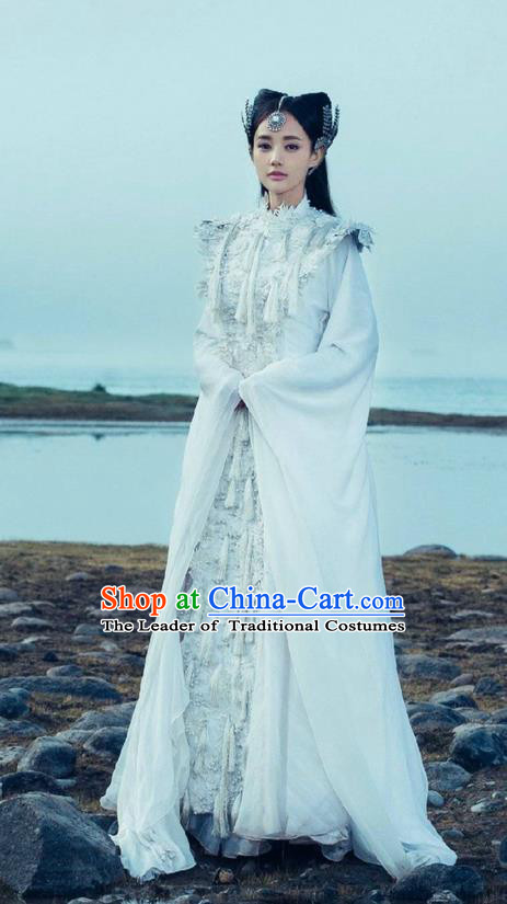 Traditional Chinese Ancient Shang Dynasty Princess Costume and Headwear, China Mythology Television Zhao Ge Ancient Goddess Clothing Complete Set for Women