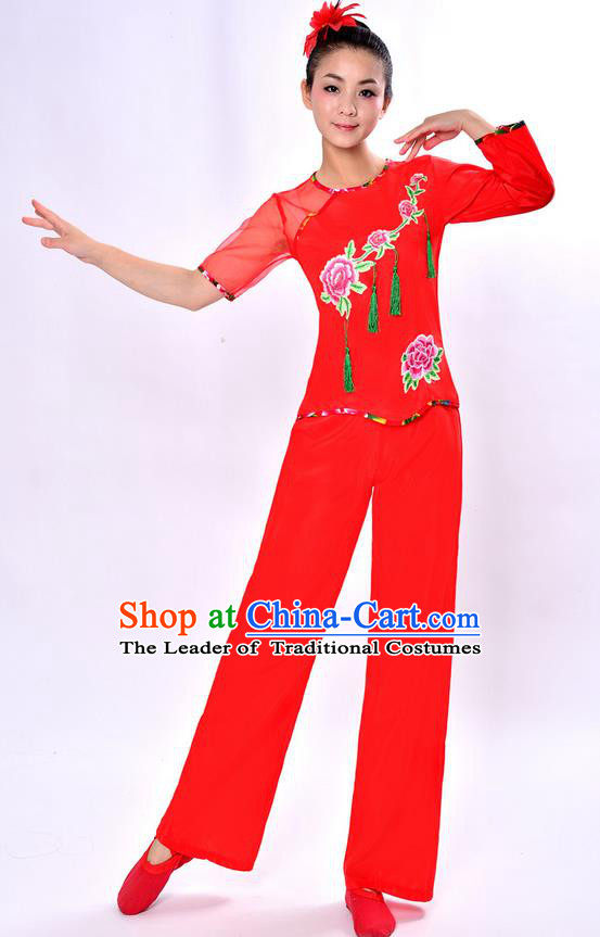 Traditional Chinese Yangge Fan Dancing Costume and Accessories