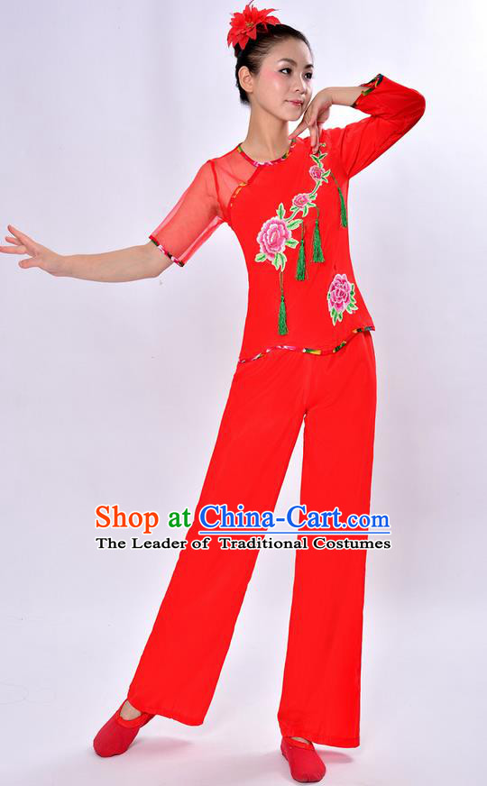 Traditional Chinese Yangge Fan Dancing Costume and Accessories