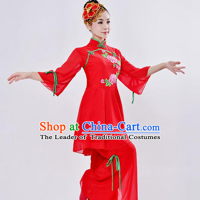 Traditional Chinese Yangge Fan Dancing Costume and Accessories