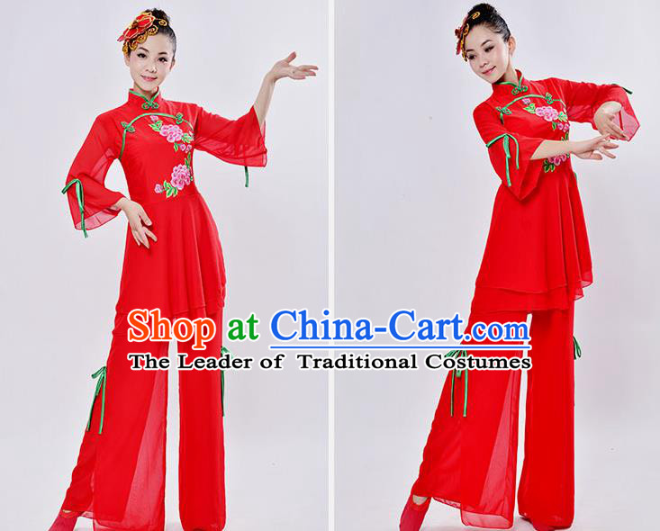 Traditional Chinese Yangge Fan Dancing Costume and Accessories