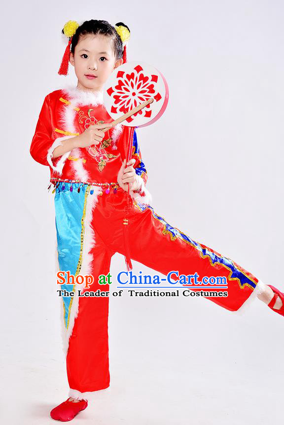 Traditional Chinese Yangge Fan Dancing Costume and Accessories