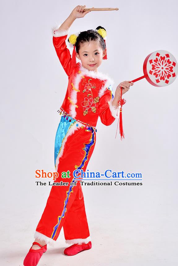 Traditional Chinese Yangge Fan Dancing Costume and Accessories