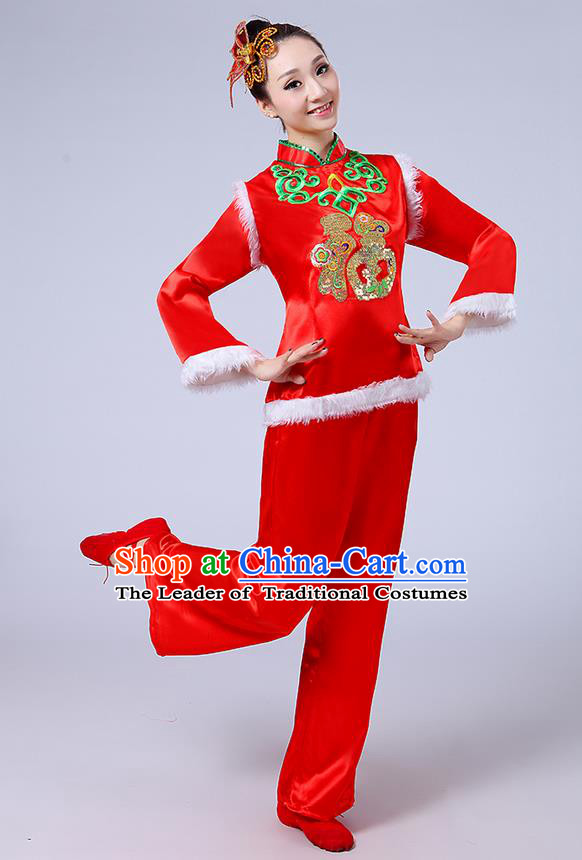 Traditional Chinese Yangge Fan Dancing Costume and Accessories