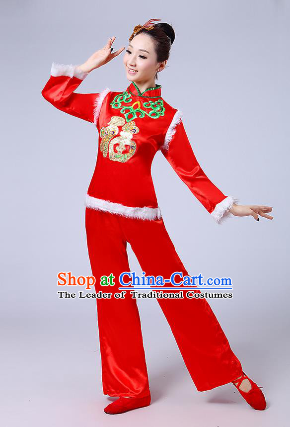 Traditional Chinese Yangge Fan Dancing Costume and Accessories