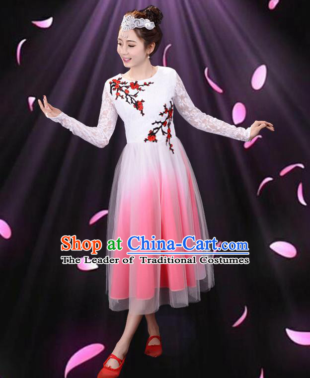 Top Grade Professional Compere Modern Dance Costume, Women Opening Dance Chorus Singing Group Uniforms Plum Blossom Dress for Women