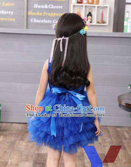 Top Grade Professional Compere Modern Dance Costume, Children Opening Dance Chorus Uniforms Paillette Blue Bubble Dress for Girls