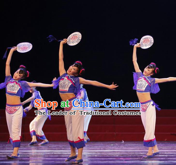 Traditional Chinese Classical Dance Yangge Fan Dancing Costume, Folk Dance Drum Dance Uniform Yangko Clothing for Girls