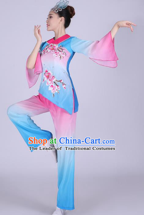 Traditional Chinese Yangge Fan Dancing Costume and Accessories