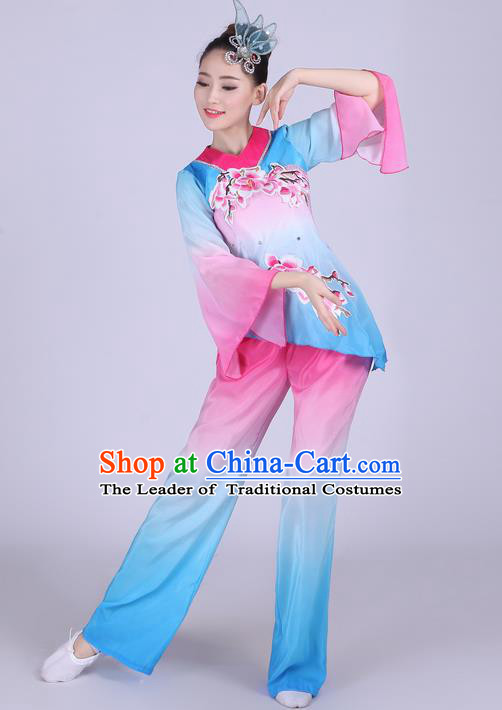 Traditional Chinese Yangge Fan Dancing Costume and Accessories