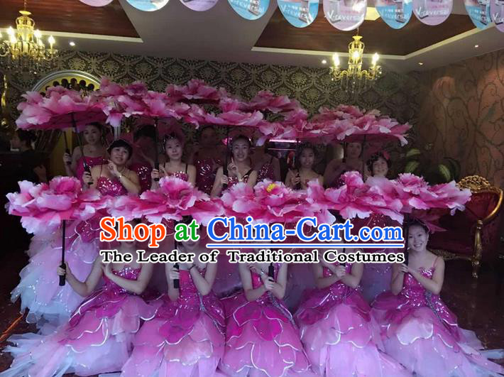 Traditional Chinese Modern Dancing Costume, Women Opening Classic Chorus Singing Group Dance Flowers Costume, Folk Dance Modern Dance Long Peony Dress for Women