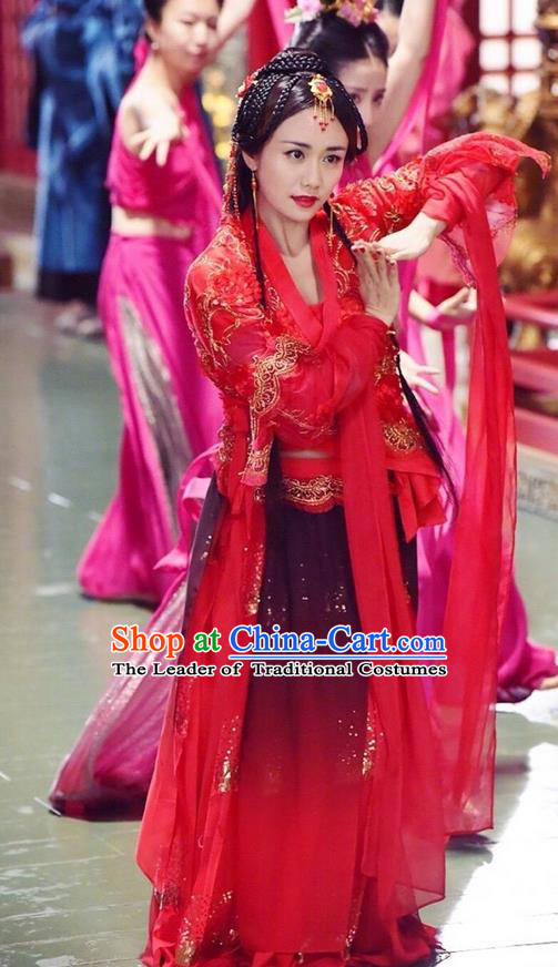 Traditional Chinese Ancient Warring States Time Shyama Princess Costume, China Television Song of Phoenix Imperial Consort Hanfu Dance Clothing and Headwear Complete Set
