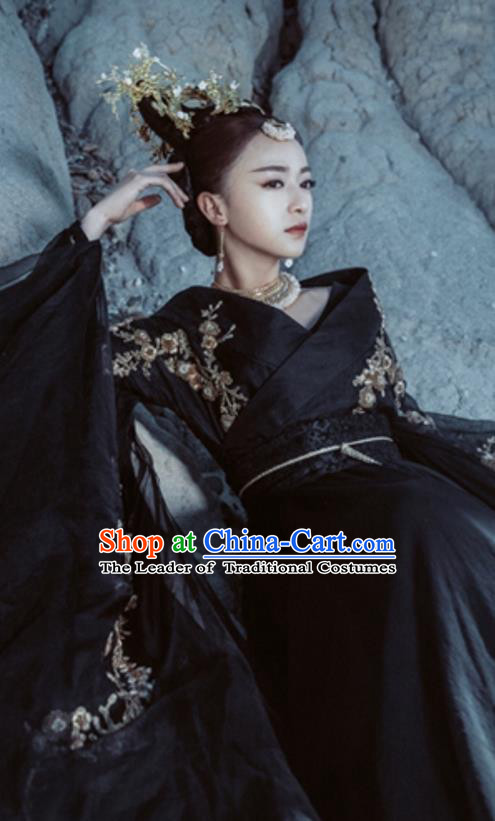 Traditional Chinese Ancient Shang Dynasty Imperial Consort Dance Costume, China Mythology Television Zhao Ge Ancient Imperial Concubine Clothing and Headwear Complete Set for Women