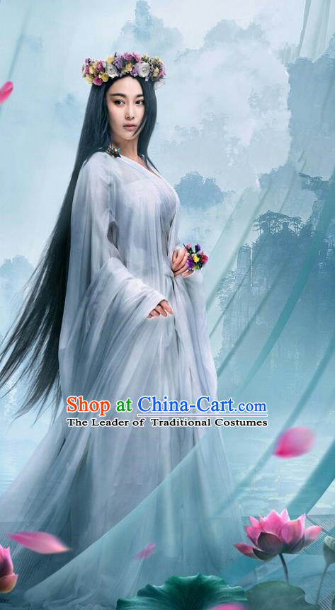 Traditional Chinese Ancient Warring States Time Imperial Princess Tailing Costume, Song of Phoenix Peri Fairy Hanfu Clothing and Handmade Headpiece Complete Set for Women