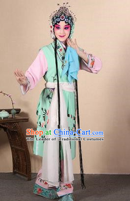 Traditional Chinese Beijing Opera Shaoxing Opera Young Female Green Vest Clothing Complete Set, China Peking Opera Diva Role Hua Tan Costume Embroidered Opera Costumes