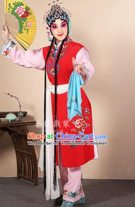 Traditional Chinese Beijing Opera Shaoxing Opera Young Female Red Vest Clothing Complete Set, China Peking Opera Diva Role Hua Tan Costume Embroidered Opera Costumes