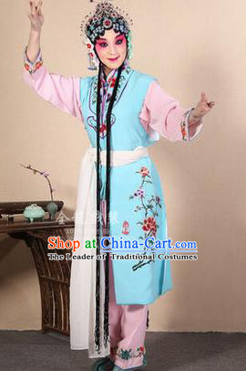 Traditional Chinese Beijing Opera Shaoxing Opera Young Female Light Blue Vest Clothing Complete Set, China Peking Opera Diva Role Hua Tan Costume Embroidered Opera Costumes
