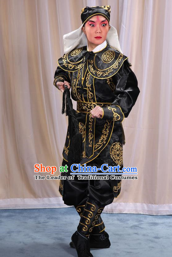 Traditional Chinese Beijing Opera Takefu Black Clothing and Shoes Complete Set, China Peking Opera Martial Role Costume Embroidered Opera Costumes