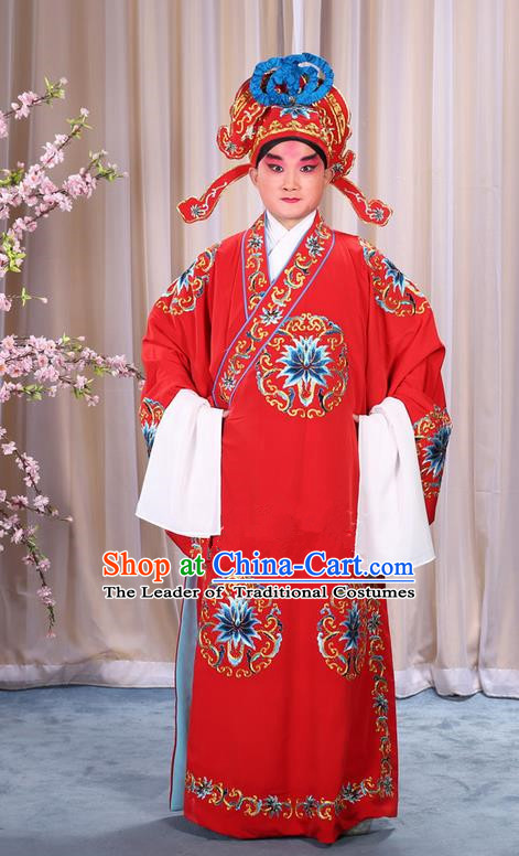 Traditional Chinese Beijing Opera Takefu Red Clothing Complete Set, China Peking Opera Martial General Role Costume Embroidered Opera Costumes