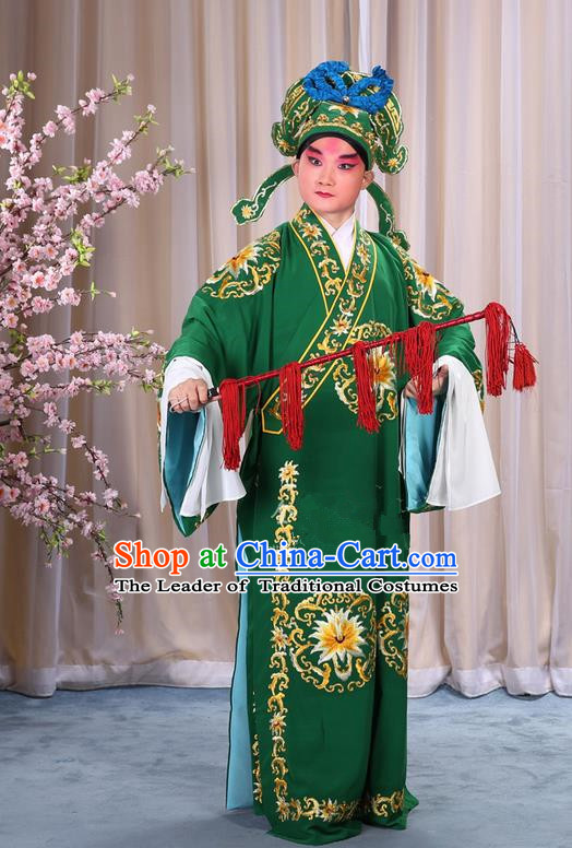 Traditional Chinese Beijing Opera Takefu Green Clothing Complete Set, China Peking Opera Martial General Role Costume Embroidered Opera Costumes