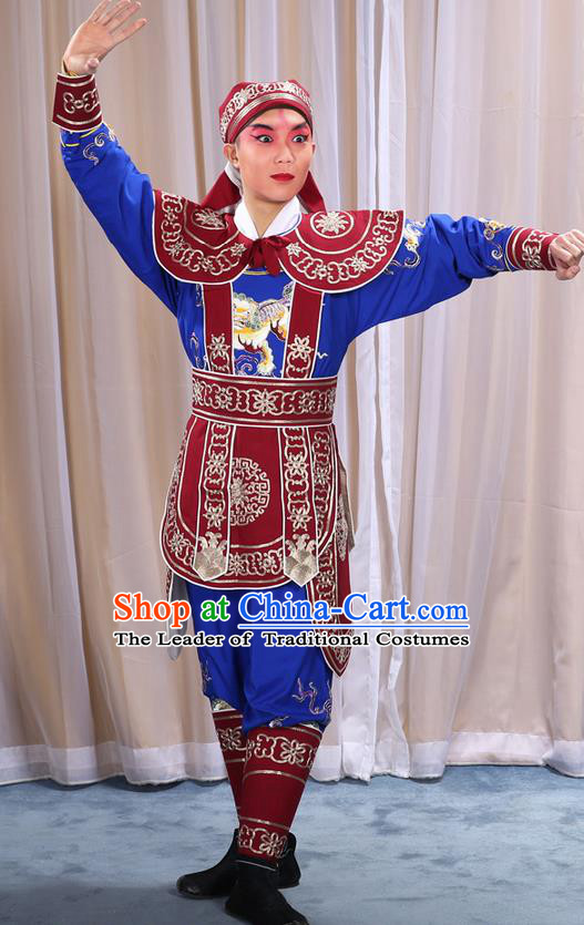 Traditional Chinese Beijing Opera Takefu Red Clothing Complete Set, China Peking Opera Martial Role Costume Embroidered Opera Costumes