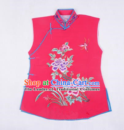 Traditional Chinese Beijing Opera Servant Girl Rosy Vests, China Peking Opera Young Lady Costume Embroidered Opera Waistcoat Costumes