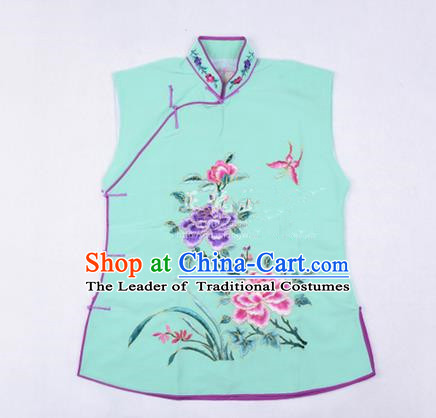 Traditional Chinese Beijing Opera Servant Girl Green Vests, China Peking Opera Young Lady Costume Embroidered Opera Waistcoat Costumes